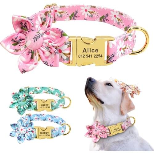 Floral Custom Dog Collar Nylon Flower Printed Pet Dog Collars Personalized Pet Collars for Small Medium Large Girl Dogs