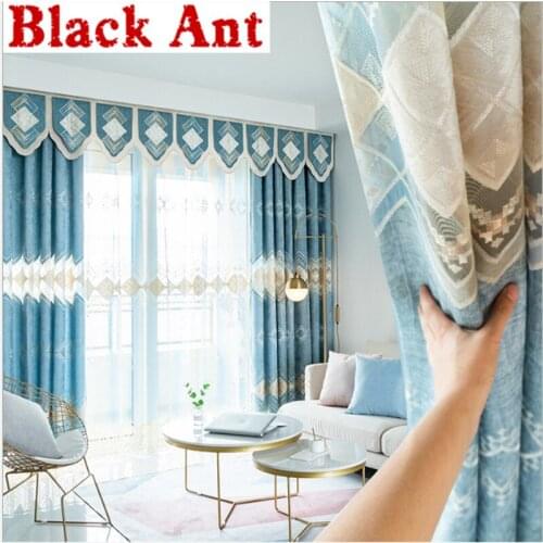 Luxurious Geometric Curtain Embroidery For Living Room Sheer Curtain Chenille Bedroom High Shading 80% Window Treatment JD898#20