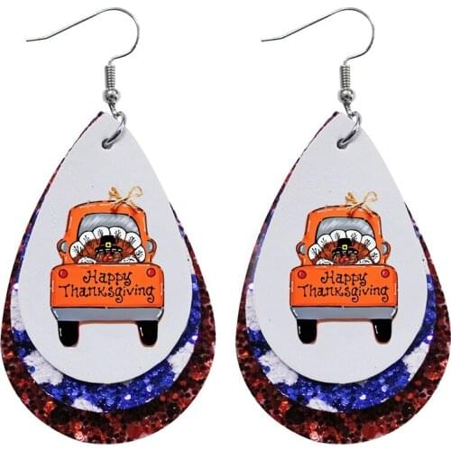 Happy Thanksgiving Earrings Leather Earrings Triple Layer Glitter Lightweight Earrings Gifts
