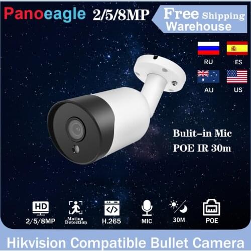Hikvision Compatible 1080P 5MP 8MP IP Camera H.265 POE Bulit-in Mic IR 30m IP66 CCTV Home&Outdoor Security Video Bullet Camera