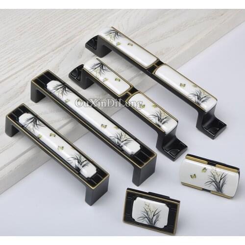 Top Designed 10PCS European Ceramic Printing Kitchen Cabinet Door Handles Cupboard Wardrobe Drawer Cabinet Pulls Handles & Knobs