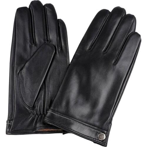 Comfortable Keep warm gloves male winter Water ripple design sheepskin mens gloves black mens leather gloves