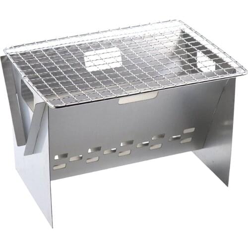 Mini Outdoor Firewood Stove Camping Cooking Picnic Travel Stainless Steel Square Wood Stove Charcoal Folding BBQ Grill