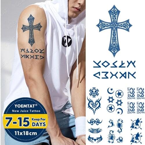 Juice Lasting Waterproof Temporary Tattoo Sticker Cross Arabic Letter Scorpion Flash Tattoos Women Totem Body Art Fake Tatto Men