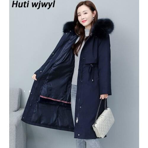 2021 New Cotton Liner Parker Parka Fashion Adjustable Waist Fur Collar Winter Jacket Women Brand Medium Long Hooded Parka Coat