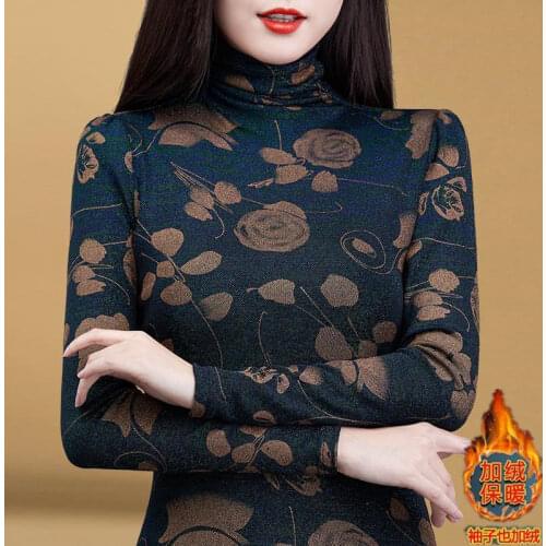 Woman Tshirts Turtleneck T-shirt Autumn and Winter Noble Lady Blouse Tops Mujer Camisetas