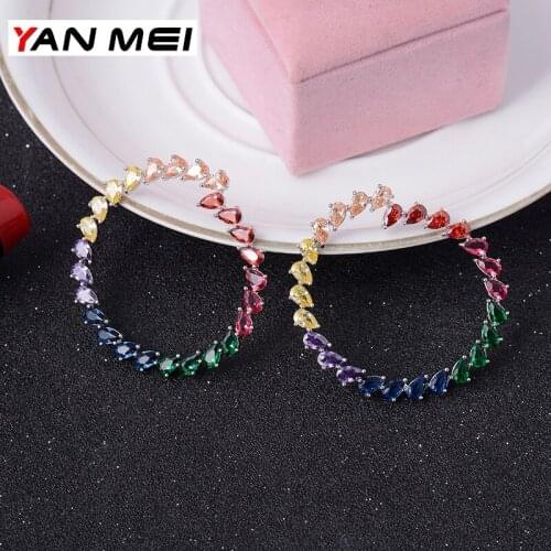 YAN MEI Top Design Teardrop Geometric Cubic Zirconia Stud Earrings for Woman Accessories GLE7313Y