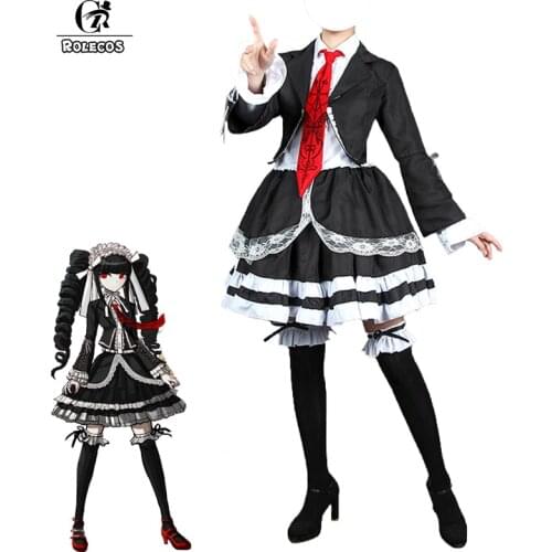 ROLECOS Game Danganronpa Cosplay Costume Celestia Ludenberg Cosplay Costume Sexy Women School Uniform Costume Halloween Headwear
