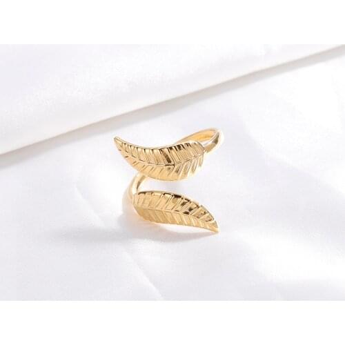 Stainless Steel Olive Leaf Ring Adjustable Sized Leaf Layering Ring Friendship Ring Olive Branch For Women Nature Jewellery