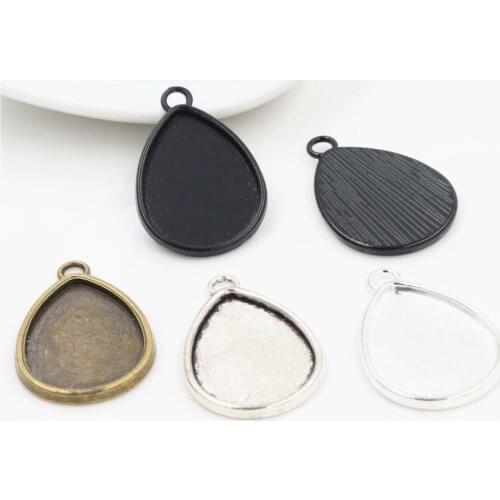 10pcs 18x25mm Inner Size 4 Colors Drop Style Cameo Cabochon Base Setting Charms Pendant necklace findings