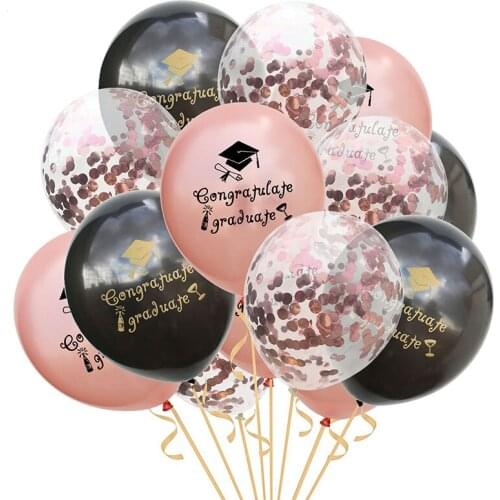 15pcs Rose Gold Graduation Balloons Latex Confetti Balloon Graduation Party Decoration 2021 Congratulation Grad Party Supplies