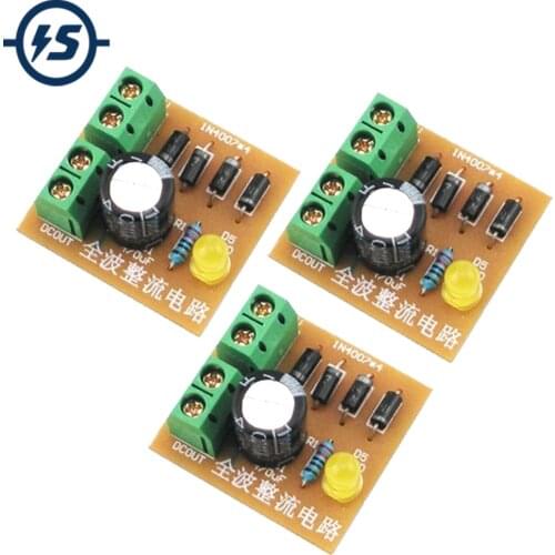 3pcs DIY Kits IN4007 Full Wave Bridge Rectifier Circuit Board Suite AC To DC Power Supply Converter Electronic Teaching