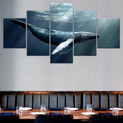 5 Piece canvas painting Deep sea animal blue whale Pictures art Home Decoration For Living Room HD Prints Poster frame