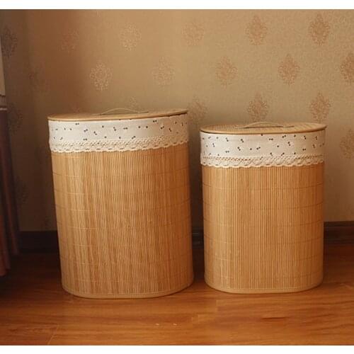 Freen Shipping 1PC Bamboo Woven Storage Basket Collapsible Laundry Basket Household Toiletry Storage Bucket Storage Bin