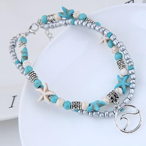 Boho Ankle Bracelet Bohemia Sea Turtle Starfish Charms Summer Beach Anklet Shell Multilayered Women Foot Leg Bracelet Jewelry