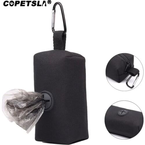 Copetsla Fashion Black Portable Pet Dog Poop Bag Dispenser Pick-Up Bags Holder With Rope Cleaning Waste Garbage Box