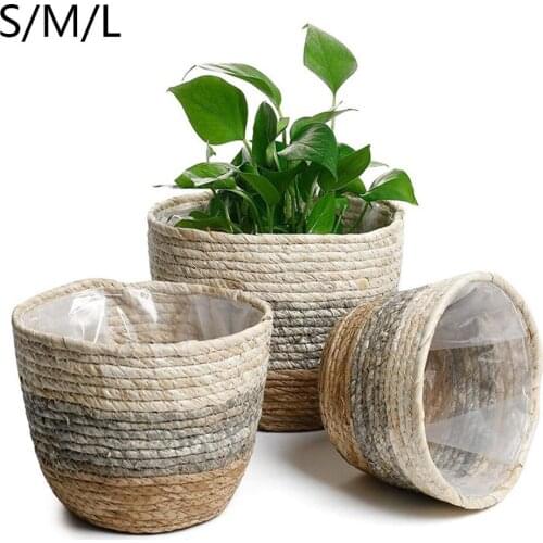 Handmade Woven Storage Basket Flower Pots Seagrass Rattan Plant Flower Pots Straw Planter Flowerpot Garden Home Decor S M L