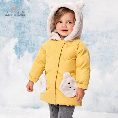 DBM15769 dave bella winter baby girls fashion cartoon hooded down coat children 90% white duck down padded kids jacket