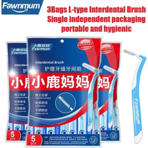 Fawnmum 3 Bags L-Shaped Interdental Brush Dental Floss Interdental Cleaners Orthodontic Dental Teeth Brush Toothpick Oral Care