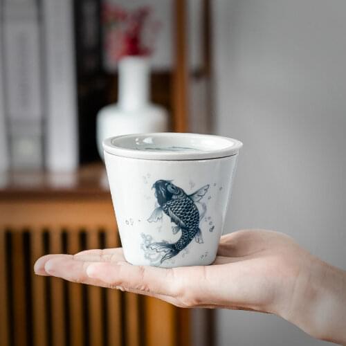 Retro Ceramic Tea Cup Single Master Cup Tea Cup Kung Fu Tea Cup Coaster Coffee Cup with Cover Household Tea Cup Set