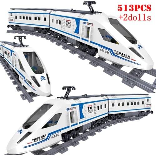 City High Speed Train Track Building Blocks Technical Traffic Rail Way Train Vehicle Bricks Kids DIY Toys For Children Gifts