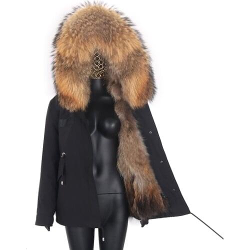 Short Winter Parka for Women Real Fur Coat with Natural Raccoon Fur Collar Removable Fox Fur Liner Outwear Fashion Clothing
