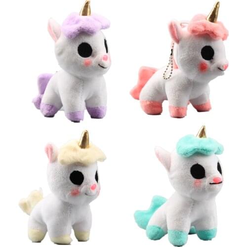 4 Pcs/Lot Unicorn Plush Pendant with Keychain Mini Lovely Horses with Round Eyes Kawaii Stuffed Dolls 12 cm