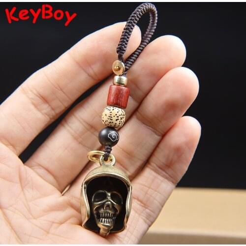 Brass Skull Head Bell Keyrings Helmet Keychains Pendants Charms Punk Vintage Metal Wind Chime Car Motorcycle Key Chains Hangings