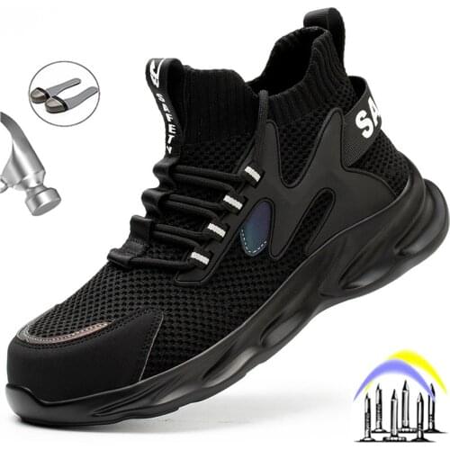 Fashion High Quality Mens Safety Shoes Anti-smash Steel Toe Cap Indestructible Work Boot Puncture-Proof Breathable light Sneaker