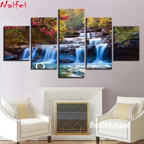 DIY Diamond Painting 5 Pcs Forest Lake Waterfall Scenery Full Square Round 5D Embroidery Flower Sale Diamond Art Cross Stitch