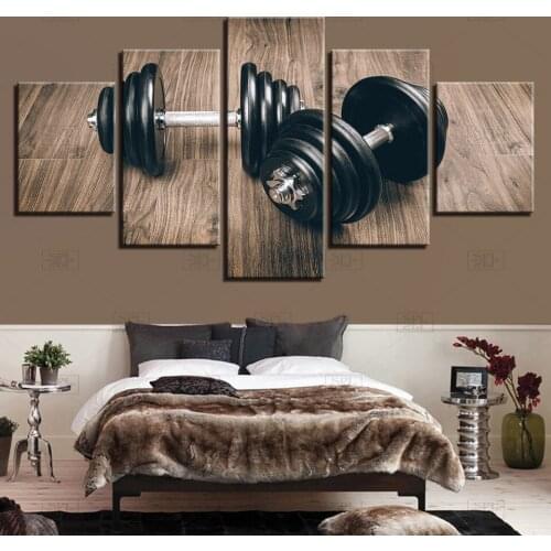Wall Art HD Prints Pictures Home Decor Posters On Canvas 5 Pieces Fitness Gym Sports Dumbbells Paintings Living Room Unframed