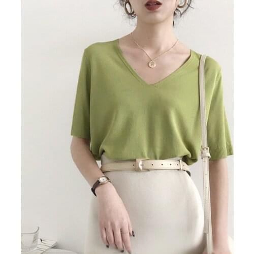 2020 New Summer Women Shirts Knit Shirts Women Fashion Clothing Ribbed Shirt