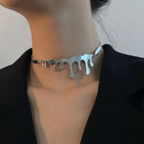 Irregular Punk Drop Pendant Necklace Stainless Steel Choker Snake Chain Necklace Women Fashion Hip-hop Jewelry