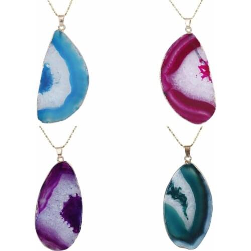 SUNYIK Irregular Agate Quartz Slices Druzy Pendant Necklace (Free Chain)