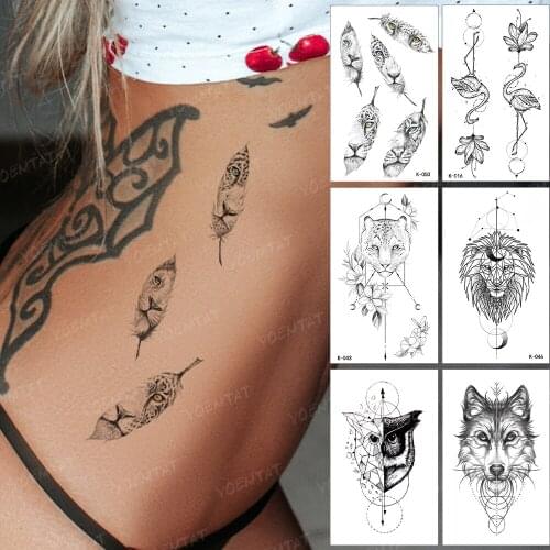 Water Transfer Temporary Tattoo Sticker Simple Line Leopard Lion Flowers Flash Tatoo Owl Arm Wrist Fake Tatto For Body Art Women