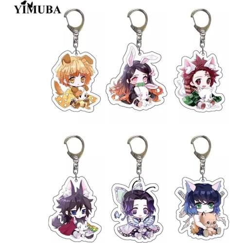 Q Version Anime Demon Slayer: Kimetsu No Yaiba Keychain Kawaii Anime Figures Acrylic Key Chain Otaku Bag Charm Gift for Friends