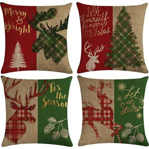 Xmas Decorative Cushion Cover Retro Santa Clause Reindeer Printed Christmas Gift Throw Pillowcase Snowflake Sofa Pillow Cojines