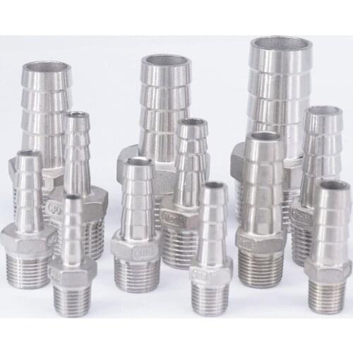 5pcs 1/4" 3/8" 1/2" 3/4" 1" BSP Male x 8/10/12/15/29/20mm Hose Barbed 304 Stainless Steel Pipe Fitting Hose Tail Connector