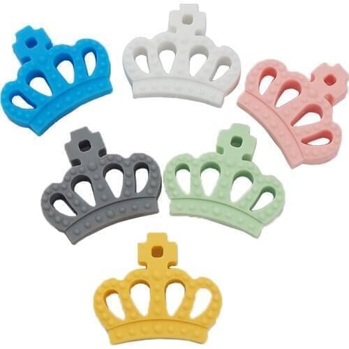 Chenkai 50PCS BPA Free Silicone Crown Shaped Teethers Food Grade For Baby Dummy Chewable Nursing Pacifier Chain Accessories