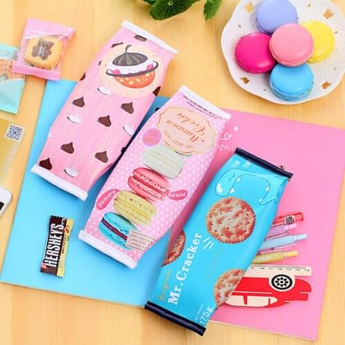 Cute Macaron Pencil Case Kawaii Leather Pencilcase Large Pencil Bag Pen Box For Girls Stationery Office School Supplies