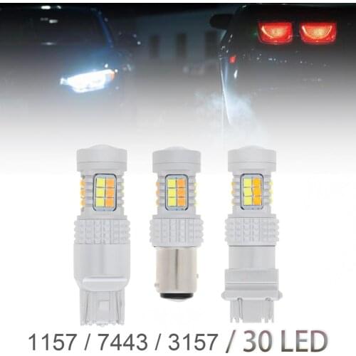 Super Bright Canbus 7443 3157 1157 White + Yellow Car LED Turn Signal Lamp 20W Power Brake Lamp DRL Daytime Running Lights