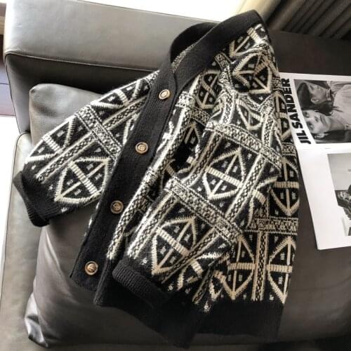 Vintage Knitted Cardigan Female Loose Sweater Coat Autumn Winter Womens Long Sleeve V-neck Button Knit Sweater Jacket Oversized