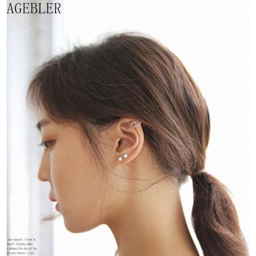 Fashion 925 Sterling Silver Simple Mini Square Stud Earrings for Women Gift Sterling-silver-jewelry Brincos Boucle D'oreille