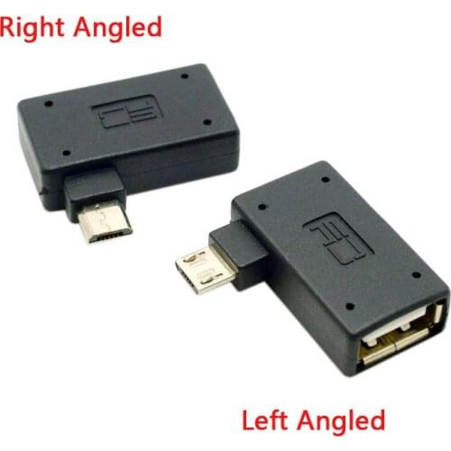 Zihan 2pcs 90 Degree Left & Right Angled Micro USB 2.0 OTG Host Adapter with USB Power for Cell Phone & Tablet