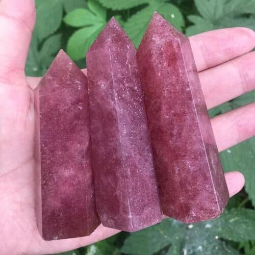 1kg Natural Strawberry Quartz Crystal Point Wand Crystal Quartz Tower Crystal Obelisk Flat Bottom Healing Crystal gemstone