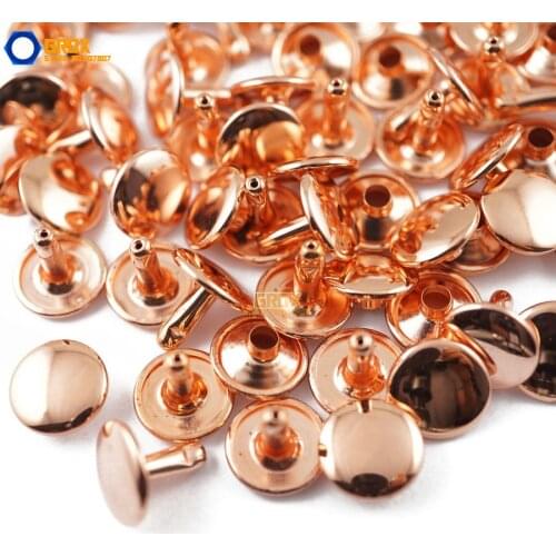 200 set 12*10mm Rose Gold Double Cap Round Rapid Rivet Punk Rock Leathercraft Rivet