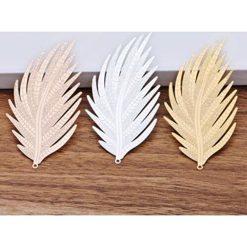 200pcs 64*33mm Filigree Brass Metal Big Feather Leaf Pendant Charms Bookmarks DIY Jewelry Accessories Wholesale