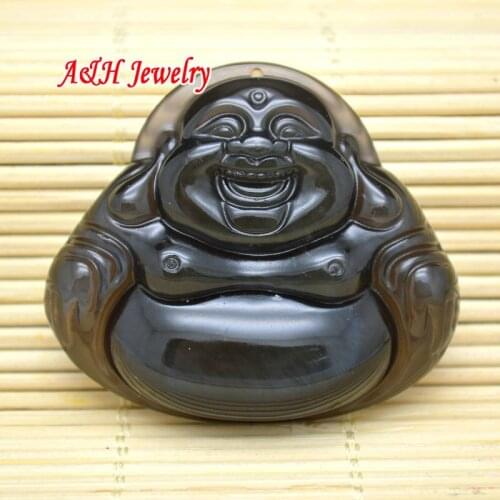 5pcs Chinese Laughing Pot-bellied Buddha Pendants Natural Ice Kind Of Black Obsidian Fashion Sweater Chain Necklace Making