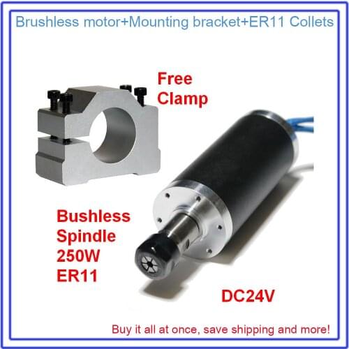 Brushless Spindle 250W 10A 53Ncm 12000rpm 24VDC Motor & Clamp ER11 Collets Match MACH3 Router for Metal Wood Plastic PVC