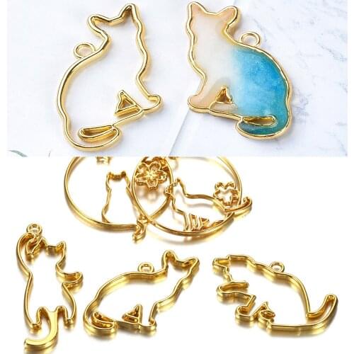 5pcs Cat Border Mold Resin Molds Silicone Geometric Hollow Metal Frame Bezel Epoxy Resin Molds Pendant For DIY Jewelry Making